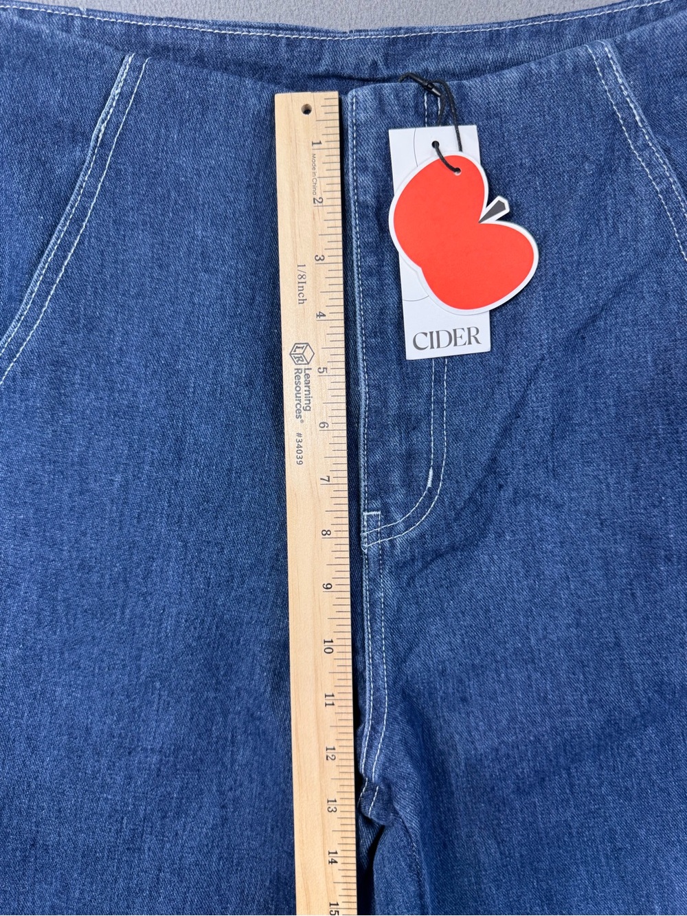 Cider Wide Leg Cropped Seam Panel Blue Denim 70’s Style Jeans, Size Medium - Picture 11 of 14